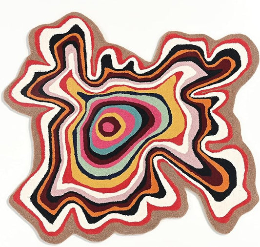 Irregular Shaped Handmade Wool Rug | Modern Colourful Stripe Premium Area Rug Perfect for Home Decor (Multi, 6x6 ft)