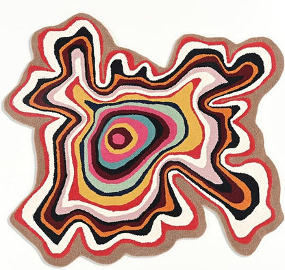 Irregular Shaped Handmade Wool Rug | Modern Colourful Stripe Premium Area Rug Perfect for Home Decor (Multi, 3x3 ft)