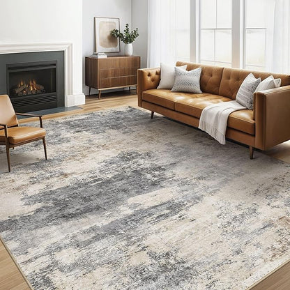 6x9 Area Rugs Living Room: Washable Large Abstract Modern Soft Rug Stain Resistant Indoor Floor Non Slip Accent Carpet for Bedroom Nursery Playroom Dining Room Office Dorm Home House- Grey Brown