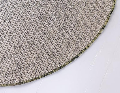 Unique Loom Outdoor Trellis Collection Area Rug - Tribal Trellis (5' 3" Round, Green/ Natural)