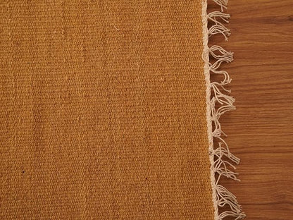 Rugsotic Carpets Hand Woven Flat Weave Kilim Wool ECO-Friendly Area Rugs - 6'x6', Square Shape, Gold Color, Solid Plain Design, Low Pile Handmade Area Rugs for Living Room, Bed Room (D00111)