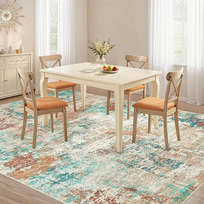 8x10 Christmas Area Rug Living Room Rugs - Washable Neutral Modern Abstract Soft Thin Large Rug Indoor Floor No Slip Rug Carpet for Bedroom Under Dining Table Home Office Decor -Colorful