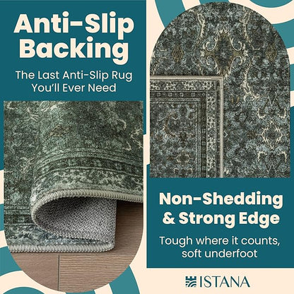 Istana 5x7 Area Rug - Dark Green Rugs for Living Room 5x7 - Foldable Rugs for Bedroom - Stain Resistant Washable Rug - Eco-Friendly Boho Area Rugs - Easy to Clean Living Room Rug