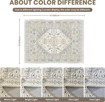 zesthome 10x14 Area Rugs,Stain Resistant Washable Rug,Ultra-Thin Rugs for Living Room,Bedroom,Non-Slip Backing Home Decor Large Area Rug (Beige,10'x14')