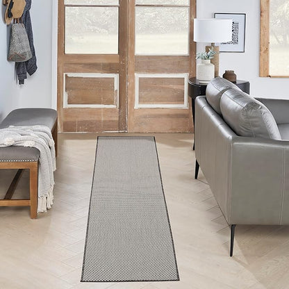 Nourison Home Courtyard Ivory Charcoal 2'2" x 8' Area Rug - Easy Clean, Non Shedding, Bed Room, Living Room, Dining Room, Kitchen (8' Runner)