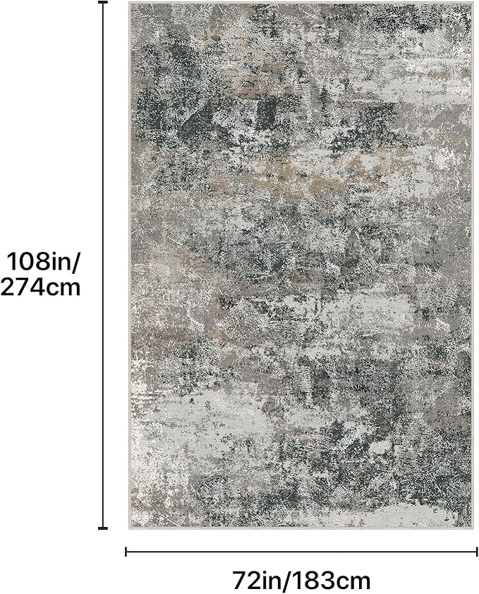 GENIMO Washable 6x9 Area Rugs for Living Room, Non Slip Modern Abstract Rug, Machine Washable Stain Resistant Low Pile Soft Carpet for Bedroom, Dining, Office, Black Grey