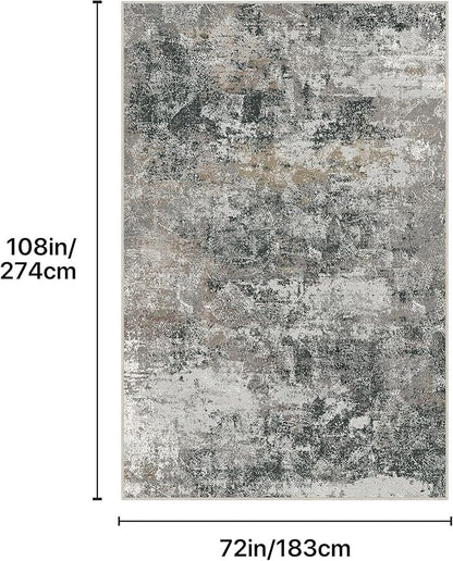 GENIMO Washable 6x9 Area Rugs for Living Room, Non Slip Modern Abstract Rug, Machine Washable Stain Resistant Low Pile Soft Carpet for Bedroom, Dining, Office, Black Grey