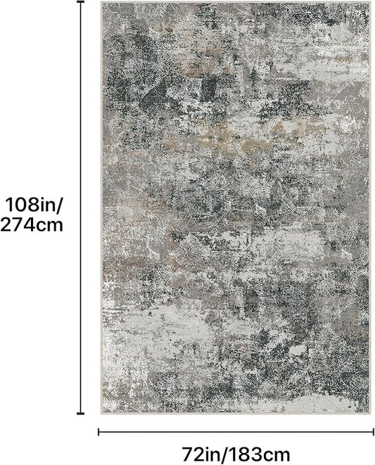 GENIMO Washable 6x9 Area Rugs for Living Room, Non Slip Modern Abstract Rug, Machine Washable Stain Resistant Low Pile Soft Carpet for Bedroom, Dining, Office, Black Grey