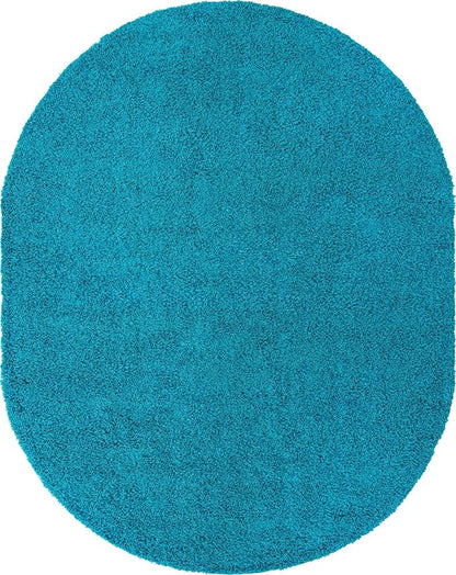 Unique Loom Solid Shag Collection Area Rug (8' x 10' Oval, Turquoise)