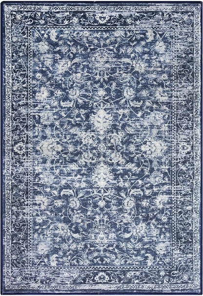 KILOCOCO Area Rug 4x6 Entryway Rug Washable Printed Vintage Floral Rubber Backed Non Slip Indoor Kitchen Rugs for Laundry Room Playroom Bedroom Living Room Moroccan Area Rugs, Navy Blue