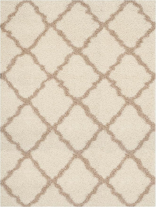 SAFAVIEH Dallas Shag Collection Area Rug - 10' x 14', Ivory & Beige, Trellis Design, Non-Shedding & Easy Care, 1.5-inch Thick Ideal for High Traffic Areas in Living Room, Bedroom (SGD257B)