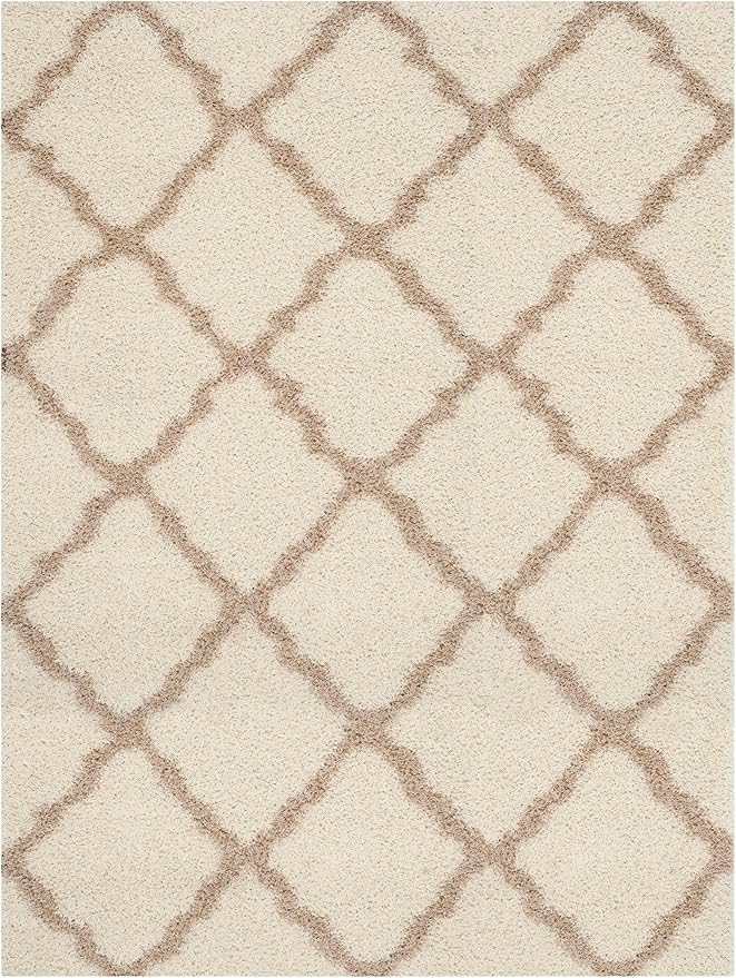 SAFAVIEH Dallas Shag Collection X-Large Area Rug - 11' x 15', Ivory & Beige, Trellis Design, Non-Shedding & Easy Care, 1.5-inch Thick Ideal for High Traffic Areas in Living Room, Bedroom (SGD257B)