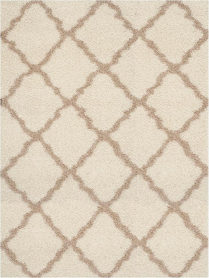 SAFAVIEH Dallas Shag Collection X-Large Area Rug - 11' x 15', Ivory & Beige, Trellis Design, Non-Shedding & Easy Care, 1.5-inch Thick Ideal for High Traffic Areas in Living Room, Bedroom (SGD257B)