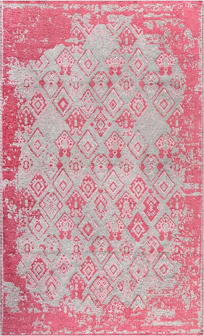 Alfa Rich 5x8 Pink Gray Reversible Washable Area Rugs for Living Room Bedroom Kitchen Decor Rug