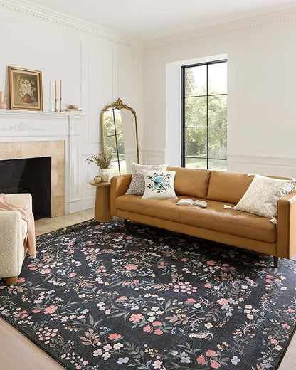 Loloi Rifle Paper Co. Maison Collection MAO-04 Tuileries Black 2'-6" x 12'-0", .19" Pile Height, Runner Rug