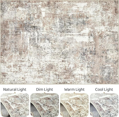 10x14Ft Area Rugs Living Room: Washable Large Abstract Modern Soft Rug Stain Resistant Indoor Floor Non Slip Accent Carpet for Bedroom Nursery Playroom Office Dining Room Dorm Home- Brown