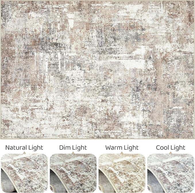 12x18 Rug Living Room: Washable Extra Large Abstract Modern Soft Area Rug Stain Resistant Indoor Floor Non-Slip Accent Carpet for Bedroom Nursery Playroom Office Dining Room Home House- Brown