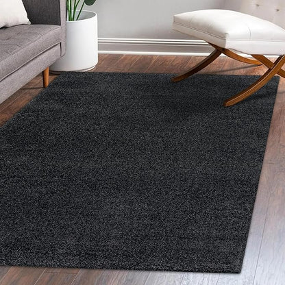 Eyely UES100I-9 Supersoft Haze Solid Low-Pile Indoor Area Rug Casual;Contemporary;Solid;Traditional, Bedroom, Kitchen, Living Room, Easy-Cleaning, Non-Shedding, 9 X 12, Black