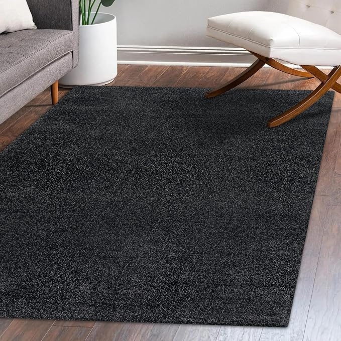 Eyely UES100I-6 Supersoft Haze Solid Low-Pile Indoor Area Rug, Coastal, Bohemian, Minimalist, Classic, Casual for Bedroom,Kitchen,Living Room,Non Shedding,Easy-Washing, Black, 6 X 9