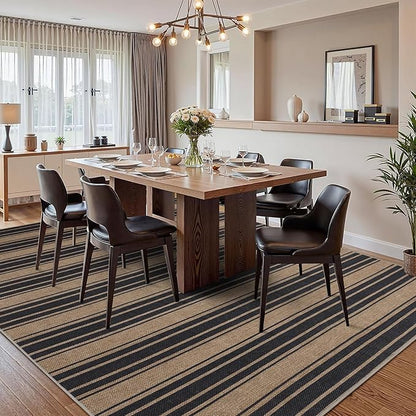 Striped Easy Jute Rug 8x10 Outdoor Rug Large Washable Rugs for Living Room Patio Non Slip Neutral Farmhouse Indoor Outdoor Carpet for Backyard Patio Office