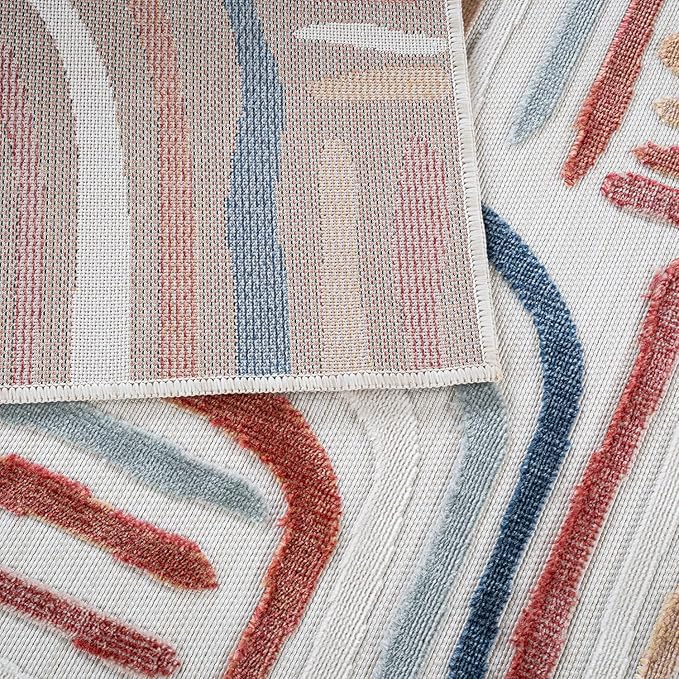 CAMILSON Indoor Outdoor Rug, Multicolor 10x14 Geometric Arch Striped Large Area Rugs for Patio and Home Areas, Easy-Cleaning Non-Shedding Living Room, Garden and Deck Washable Outside Carpet 10 x 14