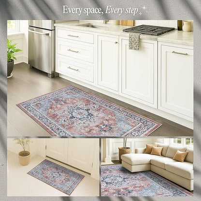 Fame Rugs Turkish Rug. Washable Vintage Oriental Antique Inspired Traditional Doormat Small Modern Area Rugs Luxury Entryway Entry Bedroom Bathroom Kitchen (401TB, 9' x 12')