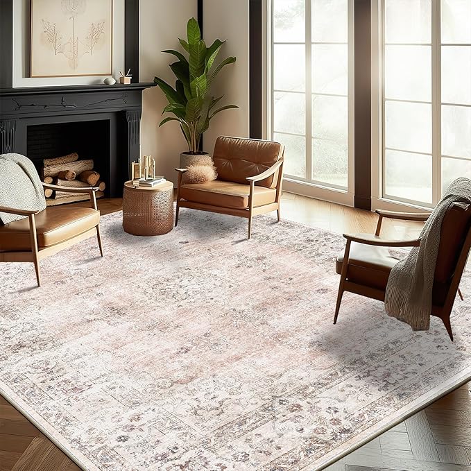 Washable Area Rug 8'x10' Retro Boho Design Non-Shedding Non-Slip Easy Care Ideal for High Traffic Areas in Living Room Bedroom Office Coffee Table Kitchen Large Carpet