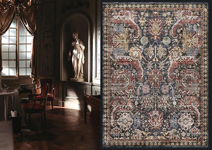 RUGSURE Washable Area Rugs - Perfect for Living Room, Bedroom, Kids Room, Nursery - Stain & Water Resistant Non-Slip, Pet & Child Friendly, Vintage Tribal Area Rugs (Rust, 3' x 5 ')