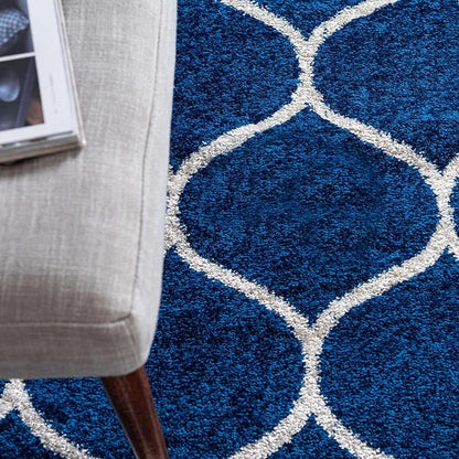 Rugs.com Lattice Frieze Collection Rug – 6' Square Navy Blue Medium Rug Perfect for Living Rooms, Kitchens, Entryways