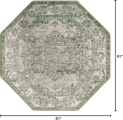 Unique Loom Isabella Collection Area Rug - Adjani (5' 1" Octagon, Green/ Ivory)