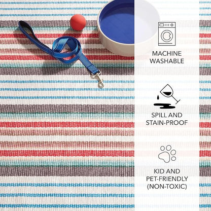 Dash & Albert Ranch Stripe Machine Washable Rug, 3 X 5 Feet, Multi Stripe Pattern