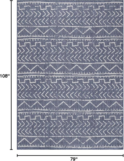 Beverly Rug Waikiki Indoor Outdoor Rug 6x9, Washable Outside Carpet for Patio, Deck, Porch, Trellis Area Rug, Water Resistant, Blue - White