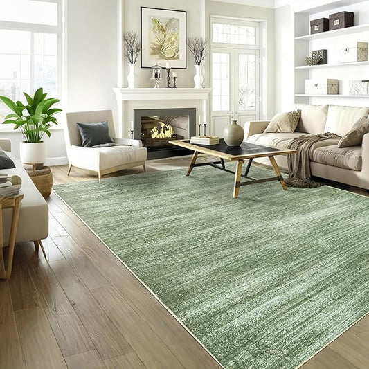 Olive Green Area Rug 8x10 Washable Non Slip Abstract Modern Farmhouse 8x10 Rug for Living Room Bedroom Dark Green Extra Large Carpet for Dining Room Under Table