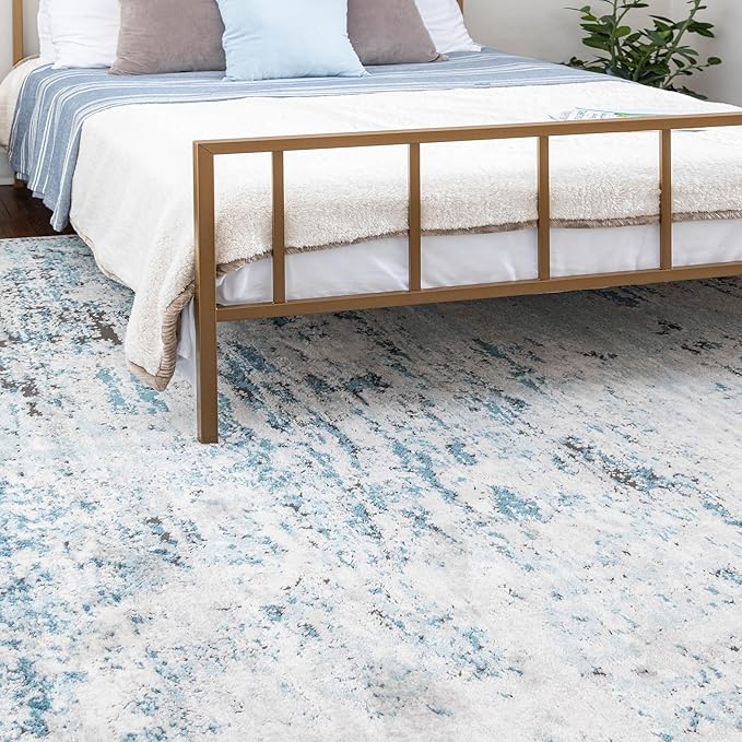 Rugs.com Leipzig Collection Rug – 6x9 Blue Low-Pile Rug Perfect for Bedrooms, Dining Rooms, Living Rooms