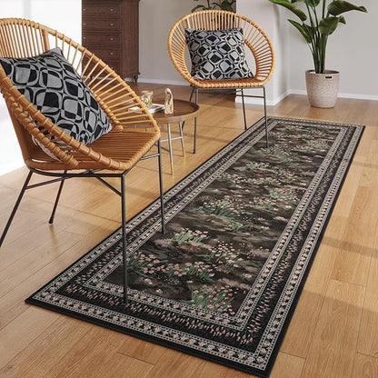 Rugcomf 2x6 Runner Rug Impressionist-Style Vintage Kitchen Rugs Non Slip Washable Soft Carpet Runner for Kitchen Laundry Bedroom Bathroom, Black