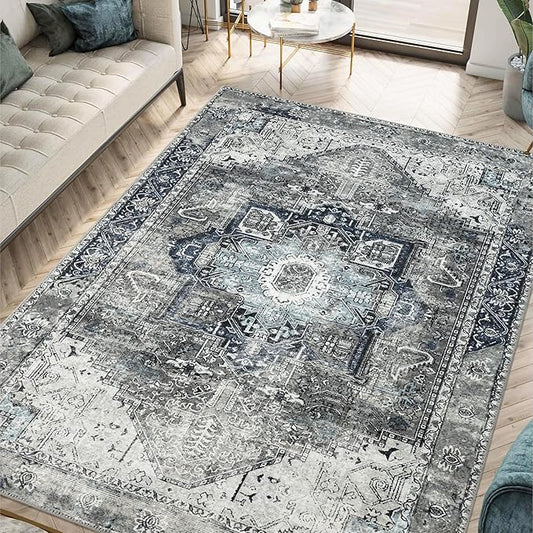 Keen Home Design 6x9 Rug - Machine Washable Area Rug with Non-Slip Backing, Ideal for Living Room, Dining Room, Bedroom - Vintage, Easy Clean, Durable, Low Pile - (6' x 9')