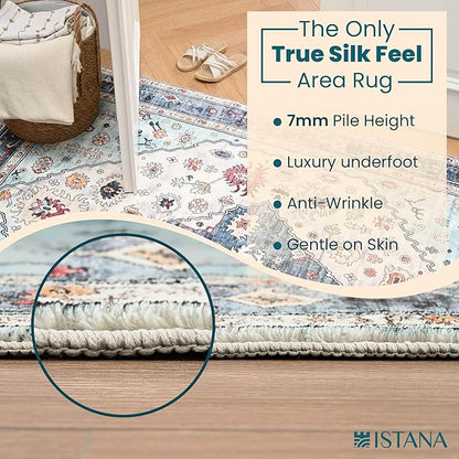 Istana Rugs 8x10 - White Cream/Blue Area Rug - Foldable Stain Resistant Bedroom 8x10 Area Rugs - Washable Rug - 8 x 10 Area Rugs for Living Room - Eco-Friendly Area Carpet