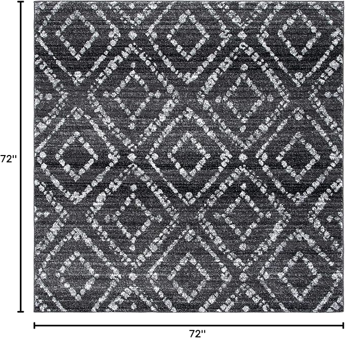 SAFAVIEH Adirondack Collection Area Rug - 6' Square, Black & Ivory, Modern Diamond Distressed Design, Non-Shedding & Easy Care, Ideal for High Traffic Areas in Living Room, Bedroom (ADR131A)