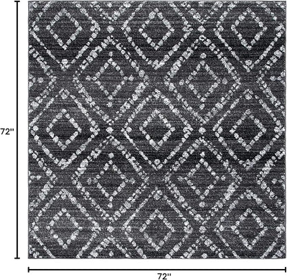 SAFAVIEH Adirondack Collection Area Rug - 6' Square, Black & Ivory, Modern Diamond Distressed Design, Non-Shedding & Easy Care, Ideal for High Traffic Areas in Living Room, Bedroom (ADR131A)