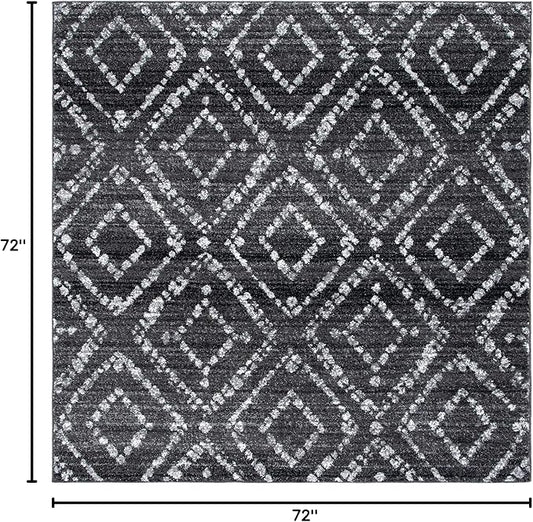 SAFAVIEH Adirondack Collection Area Rug - 6' Square, Black & Ivory, Modern Diamond Distressed Design, Non-Shedding & Easy Care, Ideal for High Traffic Areas in Living Room, Bedroom (ADR131A)
