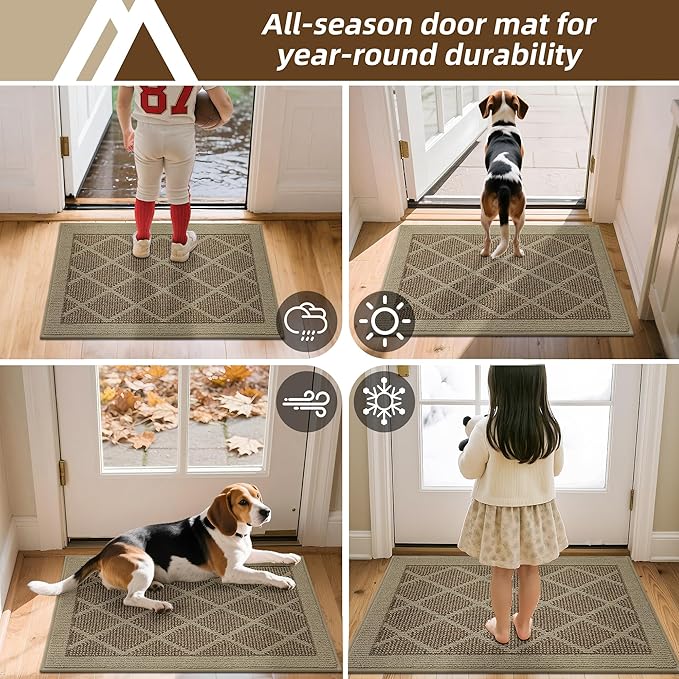 COSY HOMEER Non-Slip Door Mat 24"x36", Entryway Rugs Low Profile Absorbent Dirt Trapper Doormat for Front Entrance, Washable Polypropylene Entry Mat (Beige)
