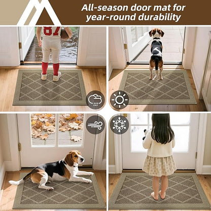COSY HOMEER Non-Slip Door Mat 24"x36", Entryway Rugs Low Profile Absorbent Dirt Trapper Doormat for Front Entrance, Washable Polypropylene Entry Mat (Beige)
