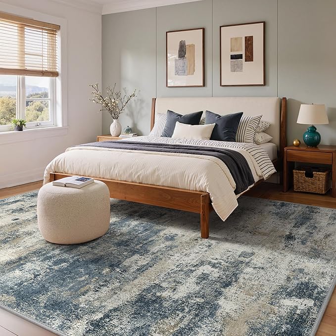 GENIMO Abstract Area Rug 6x9, Washable Large Modern Rug Non Slip, Low Pile Lightweight Soft Carpet for Living Room, Bedroom, Dining Room, Navy Blue