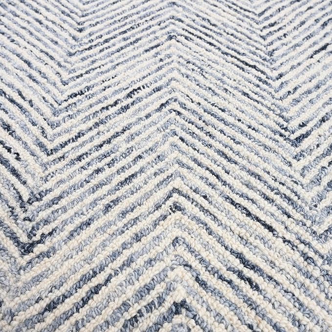 Modern Herringbone Chevron Collection Handcrafted Wool Area Rug - Durable, Zigzag Pattern, for High Traffic, Contemporary Design for Living Room, Bedroom, Dining Room Decor (Denim blue, 2.6' x 12')