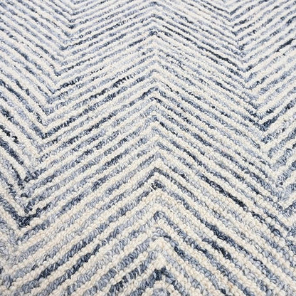 Modern Herringbone Chevron Collection Handcrafted Wool Area Rug - Durable, Zigzag Pattern, for High Traffic, Contemporary Design for Living Room, Bedroom, Dining Room Decor (Denim blue, 7' round)