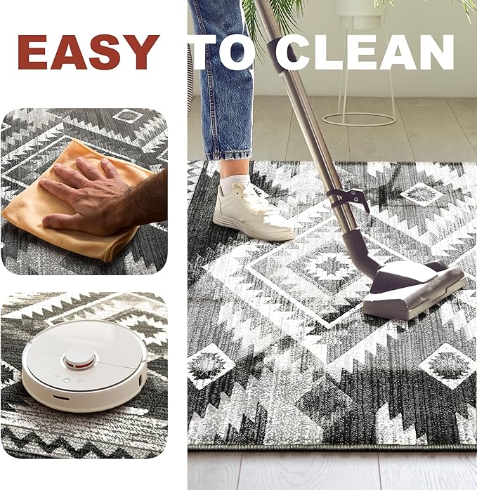 YHSF South West Native American Rug Ritz – Native Tribal American Indian Inspired Rug - Living Room, Bedroom, Hallway, Entryway & High-Traffic Area Rugs - Washable - Soft - Dark Grey, 2 Feet x 3 Feet