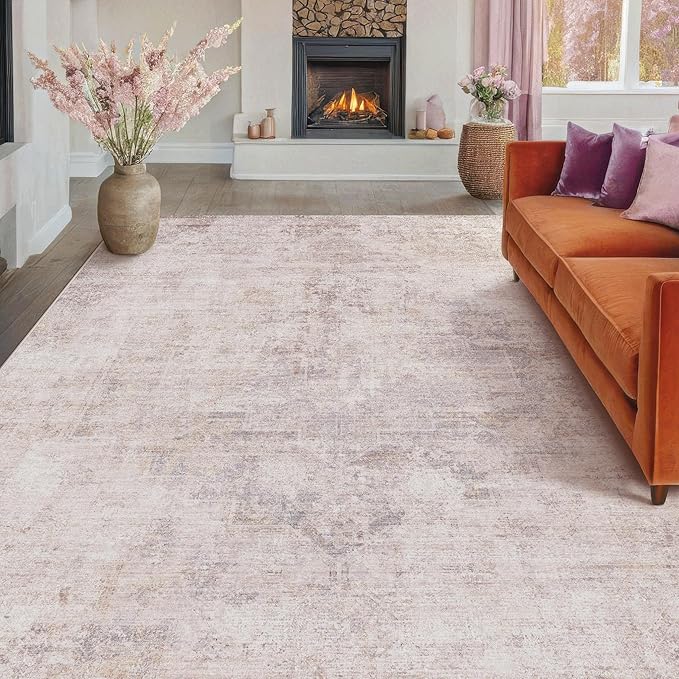 Modern Pink Abstract Area Rugs 9x12 for Living Room, Large Rug for Dining Room Under Table - Farmhouse Bedroom Rug Under Bed, Ultra Soft Washable Non Slip with Rubber Backing & Stain Resistant