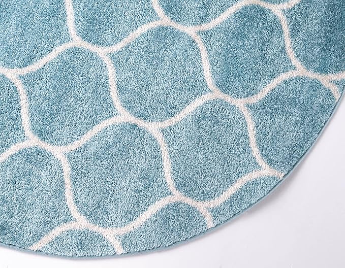 Rugs.com Lattice Frieze Collection Rug – 8' Round Light Blue Medium Rug Perfect for Kitchens, Dining Rooms