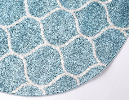 Rugs.com Lattice Frieze Collection Rug – 4' Round Light Blue Medium Rug Perfect for Kitchens, Dining Rooms