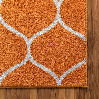 Rugs.com Lattice Frieze Collection Rug – 8' x 11' Orange Medium Rug Perfect for Living Rooms, Large Dining Rooms, Open Floorplans